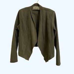 Blank NYC Olive Green Faux Suade Blazer Jacket Shoulder Pads Woman’s Medium